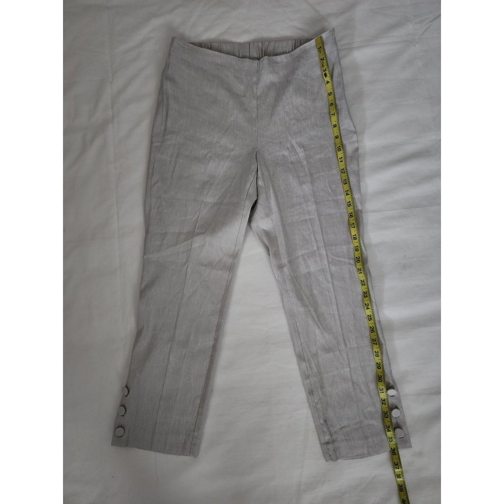 J.Jill Women's Gray Linen‎ Stretch Button-Hem Tapered Ankle Cropped Pants Small - Picture 14 of 14